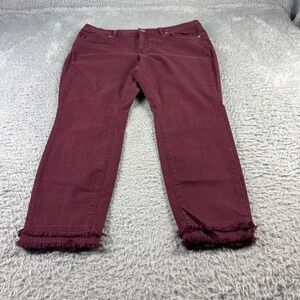 Loft Modern Skinny Pants Womens 12P Burgundy Raw Fringe Hem Cotton Blend Stretch